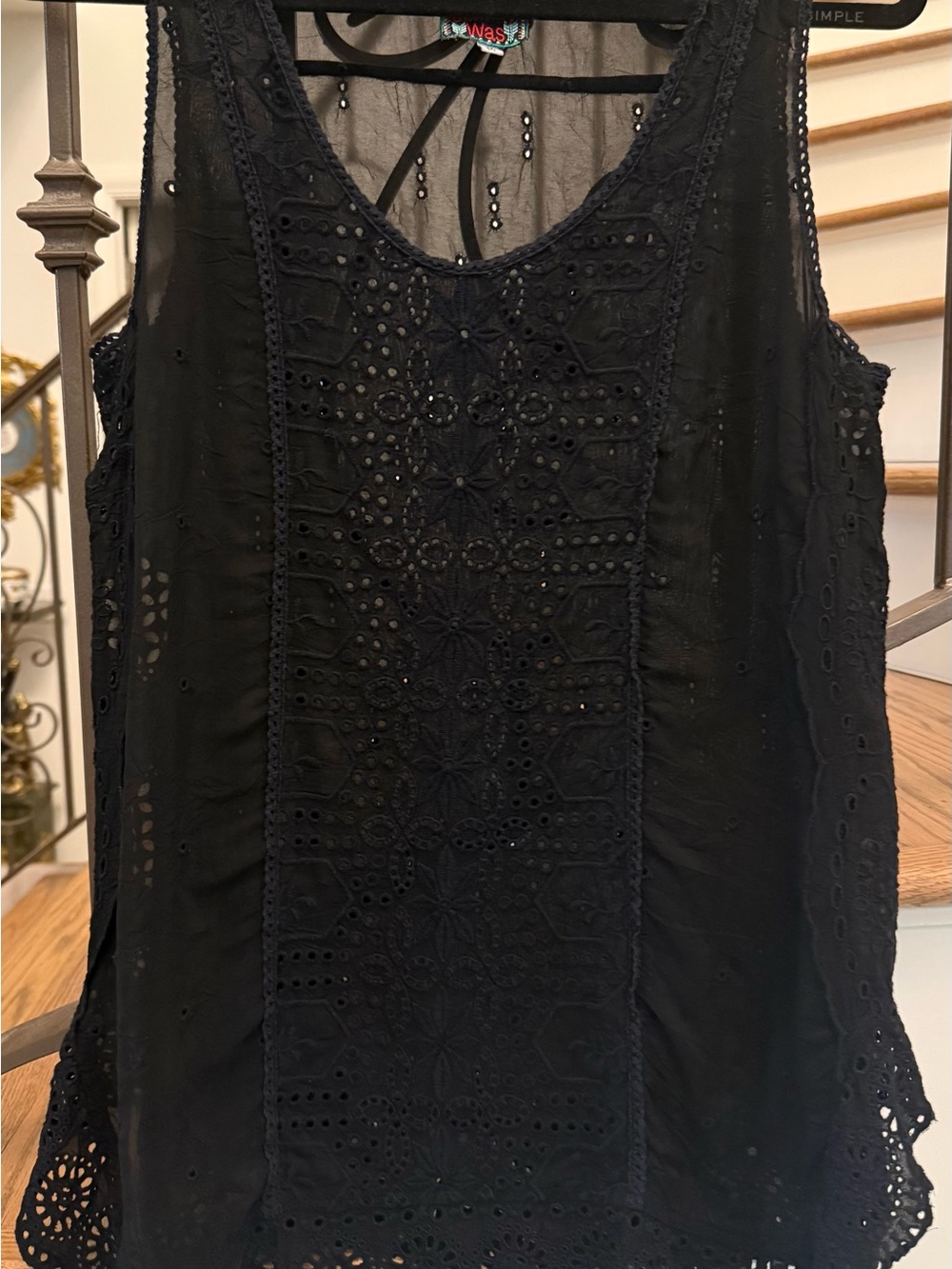 Johnny Was Black Eyelet Embroidered Sleeveless Top